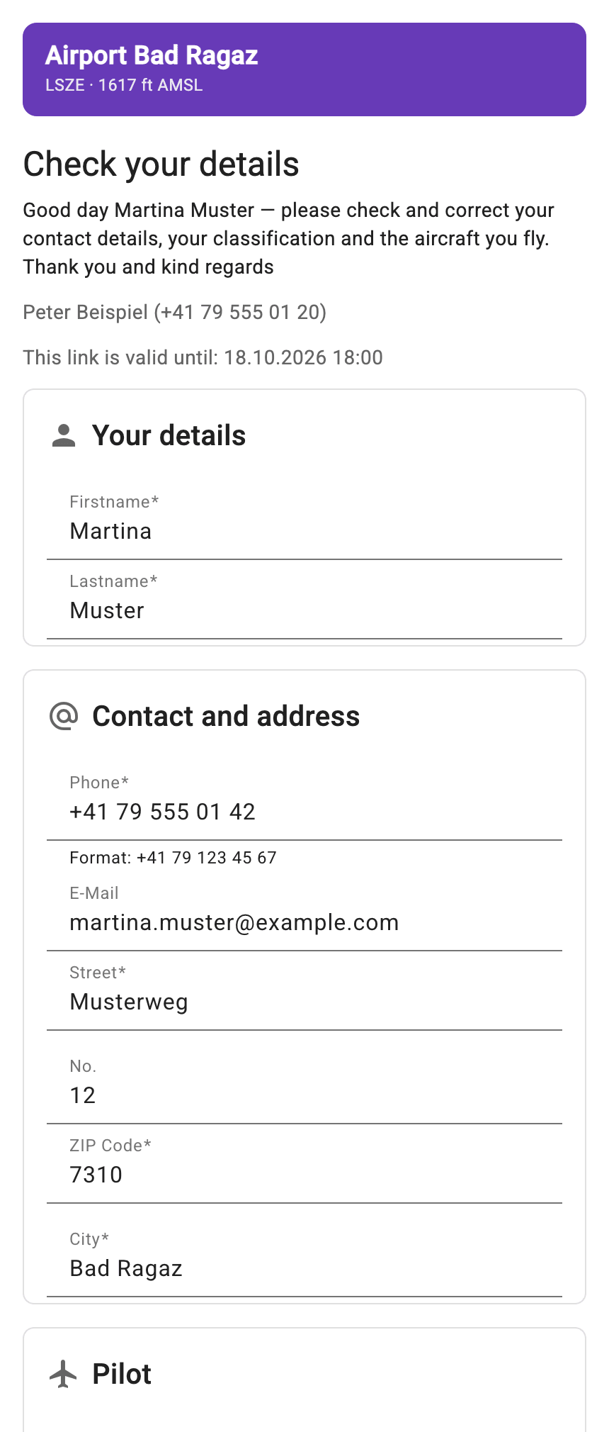 Self-disclosure page on a phone showing the person's own details